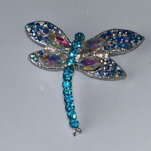 NWT Betsey Johnson dragonfly blue rainbow crystal pin/brooch AB
